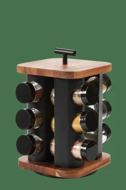 Pots À Épices^CASA ACACIA LUX Carrousel à épices 12 Pots Pivotant 360° Noir, Naturel