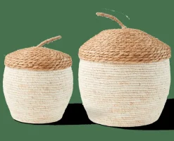 Automne^CASA ALVIN Panier De Rangement Avec Couvercle Brun, Naturel