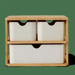Accessoires Bureau^CASA KONDO Organisateur 3 Tiroirs Blanc, Naturel